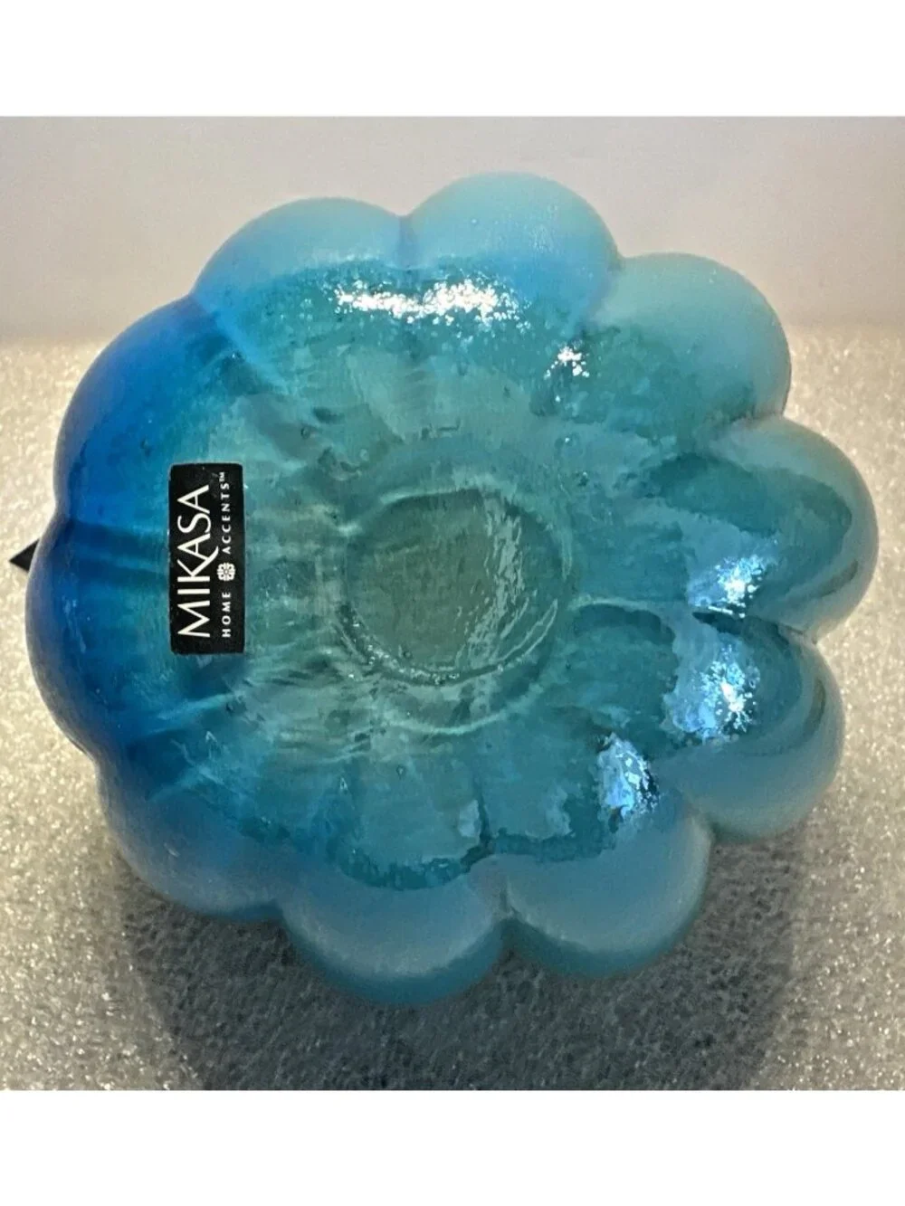 Mikasa Blown Glass Pumpkin Aqua Blue Gold Curly Stem 6.5